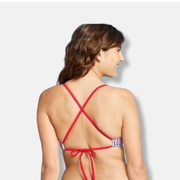 Xhilaration Juniors Ribbed Red & Blue Patriotic Striped Bralette Bikini Top New - Picture 4 of 7